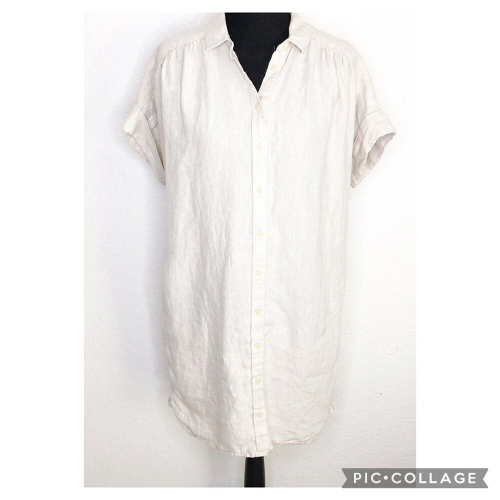 Baird McNutt for J Crew cream tan Irish linen button down shirt dress size Small